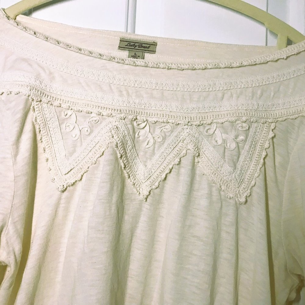 Lucky Brand Boho Embroidered Top Size Large